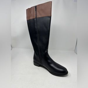 Karen Scott Deliee Round Toe Knee High Riding Boots Black Cognac Women 8.5 M NIB